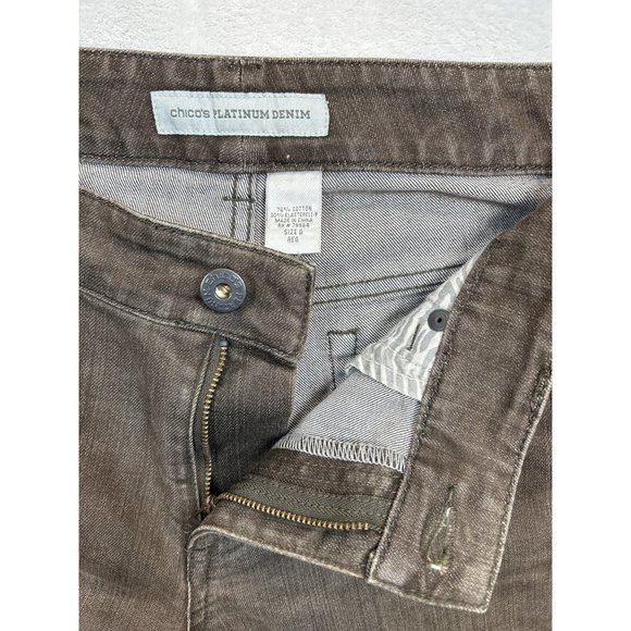 Chicos Jeans Womens 0 Brown Platinum Denim Ultimate Fit Slim Leg Stretch - Picture 3 of 9